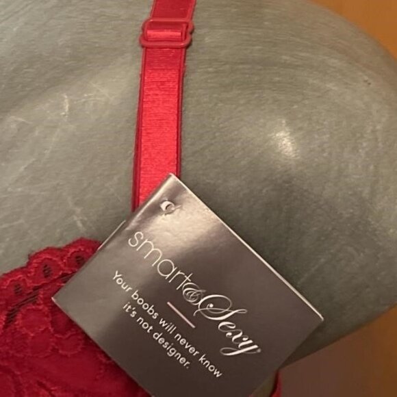 SET of 2 Bundle!! Smart & Sexy Lace Bra Padded 40D Red & Black - Picture 5 of 13